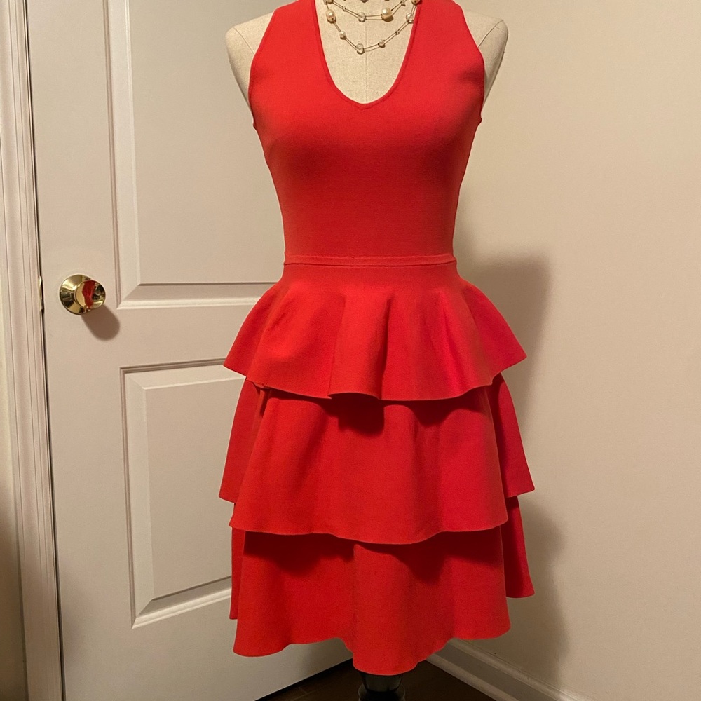 Parker coral tiered knit dress size Small